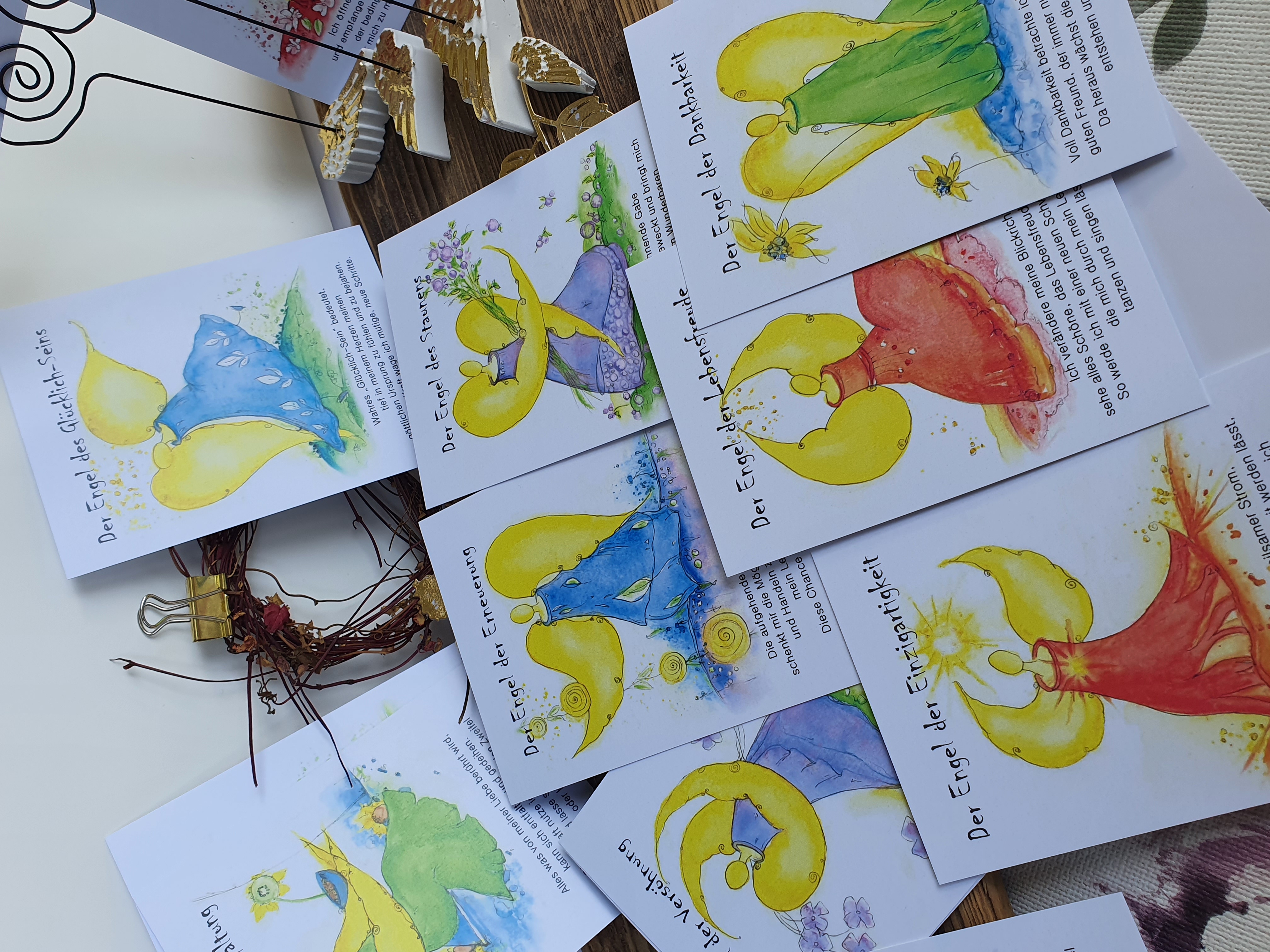 28 Engel-Karten-Set  im handgefertigten Papiertäschle